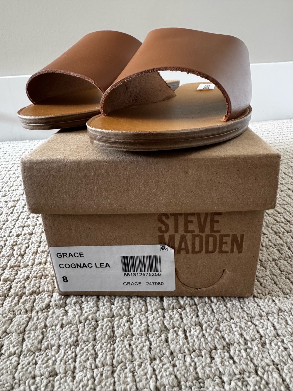 Steve Madden Cognac Brown Slide Sandals - Picture 3 of 4